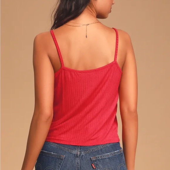 LULUS Feeling Myself Red Tie-Front Cropped Tank Top - Picture 3 of 6